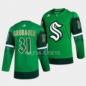 Seattle Kraken 2023 St. Patricks Day Philipp Grubauer #31 Green Primegreen Authentic Jersey Men's