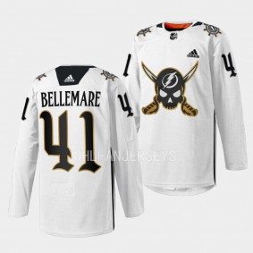 Gasparilla inspired Pierre-Edouard Bellemare Tampa Bay Lightning White #41 Skull Logo Jersey 2023