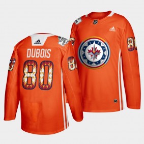 Winnipeg Jets Pierre-Luc Dubois 2022 WASAC Night #80 Orange Jersey Indigenous Warmup