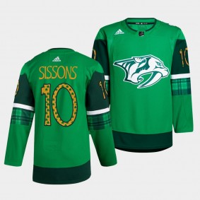 Nashville Predators Colton Sissons St. Patricks Day Green Warm-Up Men Jersey