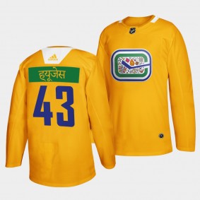 Vancouver Canucks Quinn Hughes Diwali Night #43 Yellow Jersey Jag Nagra Art