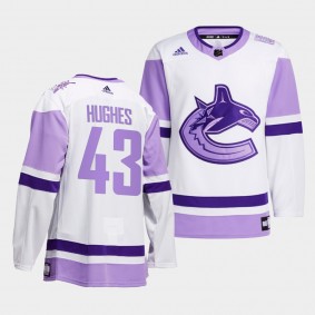 Vancouver Canucks Quinn Hughes 2021 HockeyFightsCancer Jersey #43 White Special warm-up