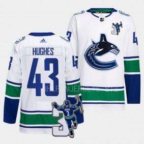 Quinn Hughes Vancouver Canucks Kevin Bieska patch White #43 Away Jersey Men's