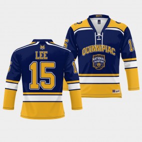 Quinnipiac Bobcats Jayden Lee 2023 NCAA Ice Hockey National Champions Navy Jersey