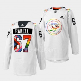 Pittsburgh Penguins 2022 Pride warmup Rickard Rakell #67 White Jersey Rainbow