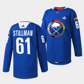 Riley Stillman Buffalo Sabres Pride Night 2023 Royal #61 Special warmup Jersey Men's