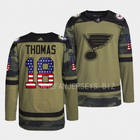 Veterans Day Robert Thomas St. Louis Blues Camo #18 Warmup Jersey 2022