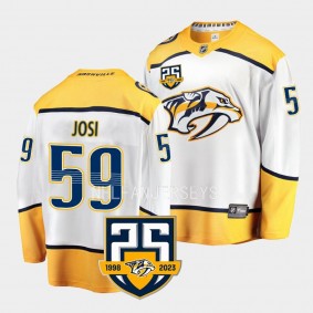 25th Anniversary logo Roman Josi Jersey 2023-24 Nashville Predators White #59 Away Men's