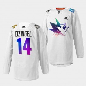 San Jose Sharks Ryan Dzingel Pride Night 2022 #14 White Jersey HockeyIsForEveryone