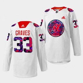 New Jersey Devils Ryan Graves Gender Equality Night #33 White Jersey Warm-up