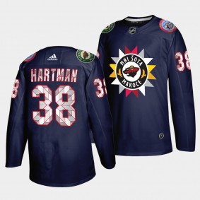 Ryan Hartman #38 Wild 2021-22 Native American Heritage Day Navy Jersey