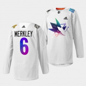 San Jose Sharks Ryan Merkley Pride Night 2022 #6 White Jersey HockeyIsForEveryone