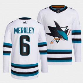 Ryan Merkley #6 San Jose Sharks 2022-23 Away White Jersey Primegreen Authentic