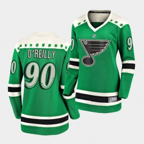 Ryan O'Reilly #90 Blues 2021 St. Patrick's Day Green Jersey Women