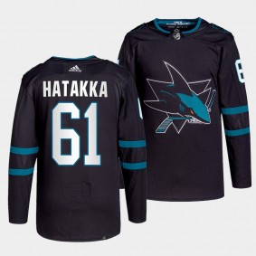 Santeri Hatakka #61 Sharks Alternate Black Jersey 2021-22 Authentic Pro