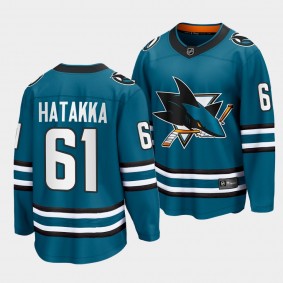 San Jose Sharks #61 Santeri Hatakka Home 2022-23 Teal The Evolve Jersey