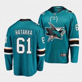 Santeri Hatakka San Jose Sharks 2021-22 Home Teal Player Men Jersey