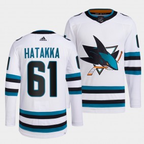 Santeri Hatakka #61 San Jose Sharks 2022-23 Away White Jersey Primegreen Authentic