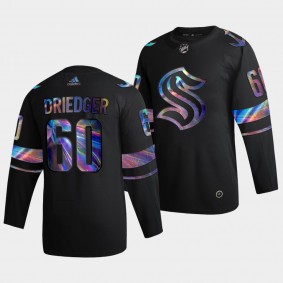 Chris Driedger Seattle Kraken #60 Jersey Iridescent Holographic 2021-22 Black Authentic