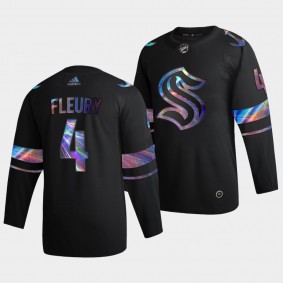 Haydn Fleury Seattle Kraken #4 Jersey Iridescent Holographic 2021-22 Black Authentic