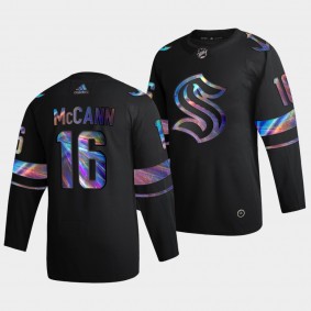 Jared McCann Seattle Kraken #16 Jersey Iridescent Holographic 2021-22 Black Authentic