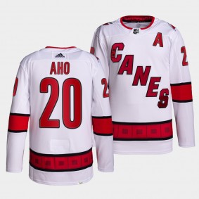 Sebastian Aho #20 Hurricanes Away White Jersey 2021-22 Authentic Pro