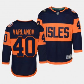 New York Islanders #40 Semyon Varlamov 2024 NHL Stadium Series Premier Player Navy Youth Jersey