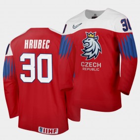 Czech Republic simon Hrubec 2020 IIHF World Championship Red Away Jersey