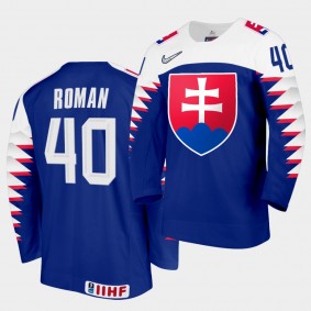 Milos Roman Slovakia Team 2021 IIHF World Championship Away Blue Jersey