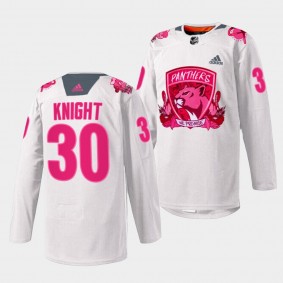 Florida Panthers 2022 Pink in the Rink Spencer Knight #30 White Jersey Warmup