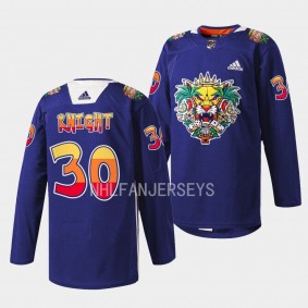 Florida Panthers 2023 Vamos Gatos Spencer Knight #30 Navy Jersey Warmups