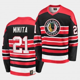 Stan Mikita #21 Chicago Blackhawks Heritage Vintage Black Red Premier Retired Jersey