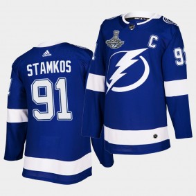 2021 Stanley Cup Champions Tampa Bay Lightning Steven Stamkos Blue Authentic Patch 91 Jersey