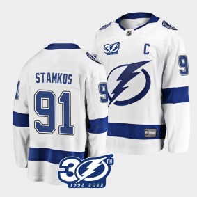 Steven Stamkos Tampa Bay Lightning 30th Anniversary 1992-2022 White Jersey #91 Away