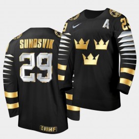 Albin Sundsvik Sweden 2021 IIHF World Junior Championship Jersey Black Golden Limited Edition