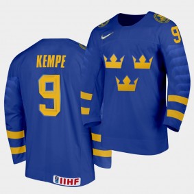 Adrian Kempe Sweden Team 2021 IIHF World Championship Away Blue Jersey