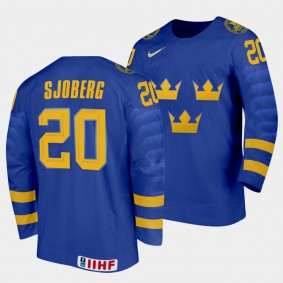 Albert Sjoberg Sweden Hockey 2022 IIHF World Junior Championship Away Jersey Blue