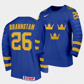 Alex Brannstam Sweden Team 2021 IIHF World Junior Championship Jersey Away Blue