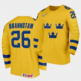 Alex Brannstam Sweden Team 2021 IIHF World Junior Championship Jersey Home Gold