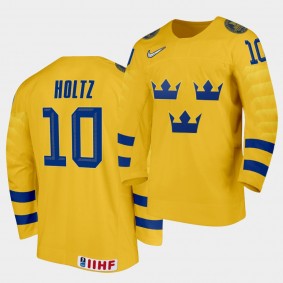 Alexander Holtz Sweden Team 2021 IIHF World Junior Championship Jersey Home Gold