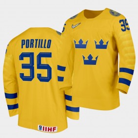 Erik Portillo Sweden 2020 IIHF World Junior Ice Hockey #35 Home Yellow Jersey