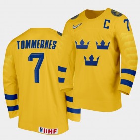 Sweden Team Henrik Tommernes 2021 IIHF World Championship #7 Home Yellow Jersey