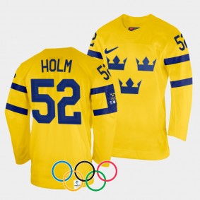 Sweden Hockey #52 Philip Holm 2022 Winter Olympics Yellow Jersey Home