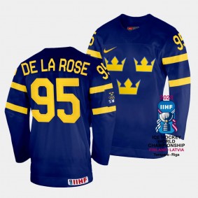 Jacob de la Rose 2023 IIHF World Championship Sweden #95 Navy Away Jersey Men