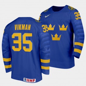 Jesper Vikman Sweden Hockey 2022 IIHF World Junior Championship Away Jersey Blue