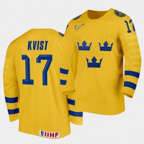 Oskar Kvist Sweden Team 2021 IIHF World Junior Championship Jersey Home Gold