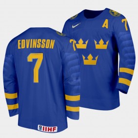 Simon Edvinsson Sweden Hockey 2022 IIHF World Junior Championship Away Jersey Blue