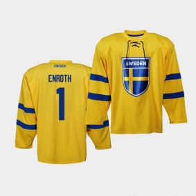 Jhonas Enroth Sweden Team 2019 IIHF World Championship Replica Yellow Jersey