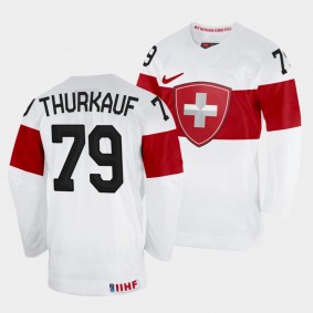 Calvin Thurkauf 2022 IIHF World Championship Switzerland Hockey #79 White Jersey Home