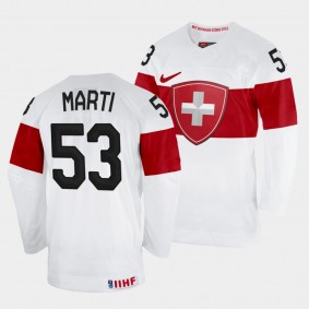 Christian Marti 2022 IIHF World Championship Switzerland Hockey #53 White Jersey Home